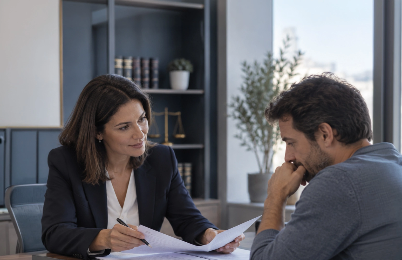 Abogada asesorando a un cliente frente a deudas y acreedores